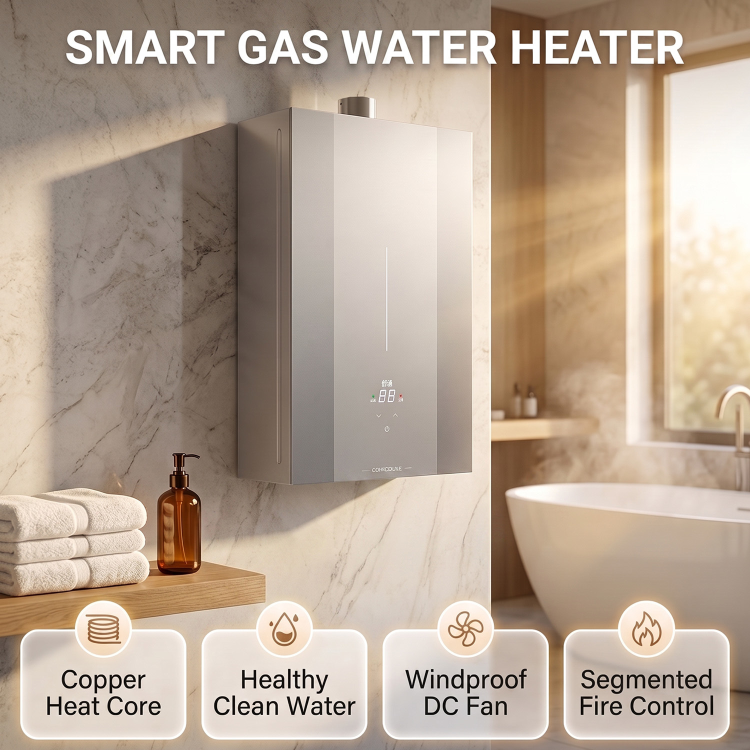 LPG Instant Water Heater Gas Geyser with Copper Heat Exchanger Impulse Ignition and 25kW-30kW Power
