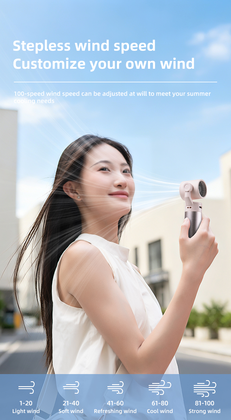 Factory OEM ODM Gimbal Handheld Fan Built-in 3000mAh 21700 Lithium Cell Semiconductor Ice Cooling Fan with LED Flashlight