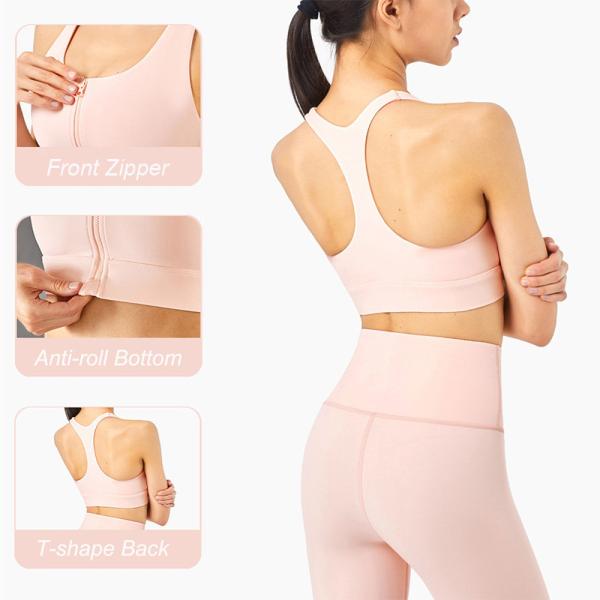 Front Zipper Womens Sports Bra Shockproof High Impact Racerback Tops