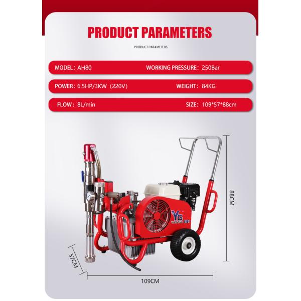 Electric / Gas Hydraulic Airless Spray Machine 6.5HP 3KW Airless Putty Sprayer