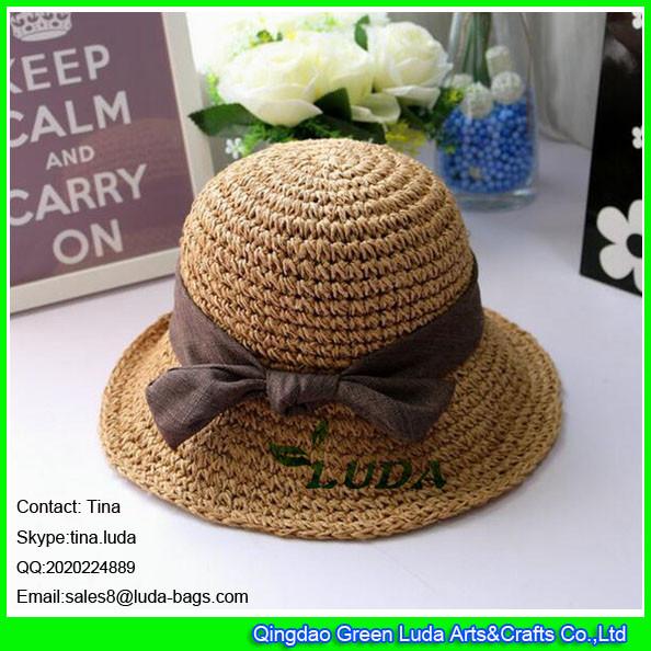 LDMZ-012 2016 summer hand crochet hat foldable paper straw cap hat with bowknot