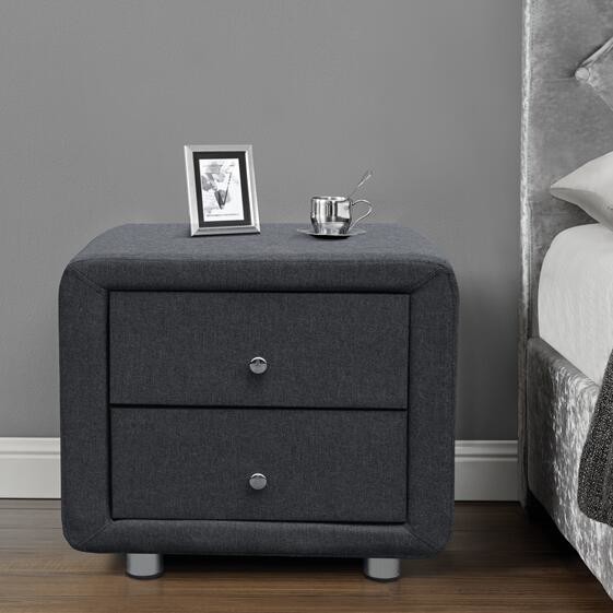 Современный обитый бархат Nightstand серого цвета белья прикроватного столика ткани 2 ящика