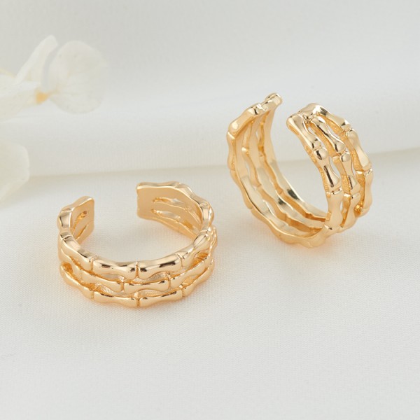 2024 Hot Selling Women's Ring Personalized Fashion 14K Gold Plated Triple Hollow Bamboo Open Ring