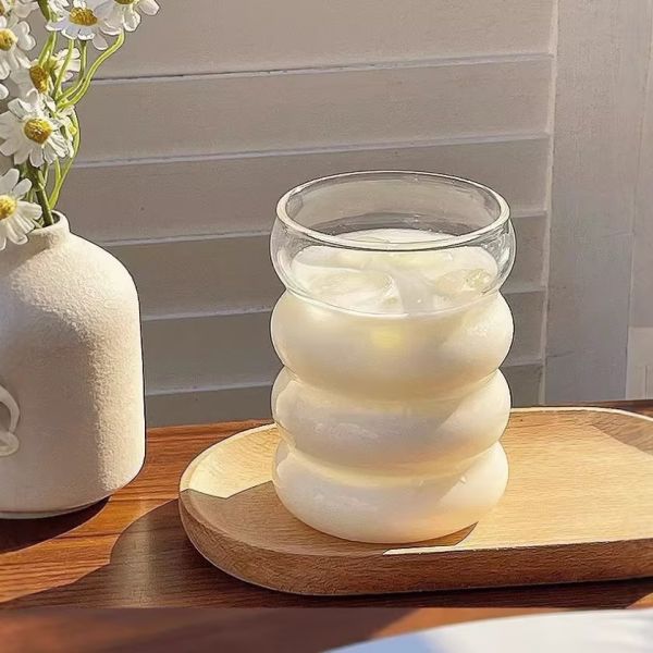 Ripple High Borosilicate Glass Drinkware Cups Colored For Milk Coffee Tea Water Design