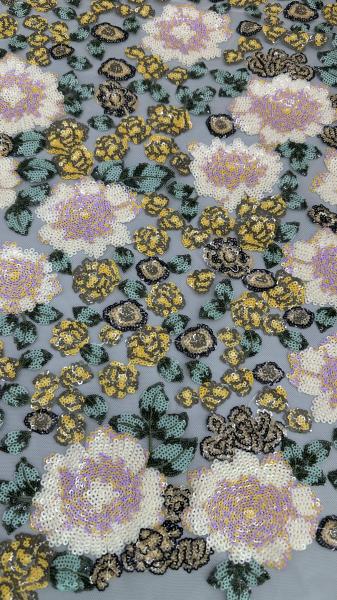 Sequin Flroal Embroideded Lace Fabric Elegant Mesh Customized New Collection Fabric