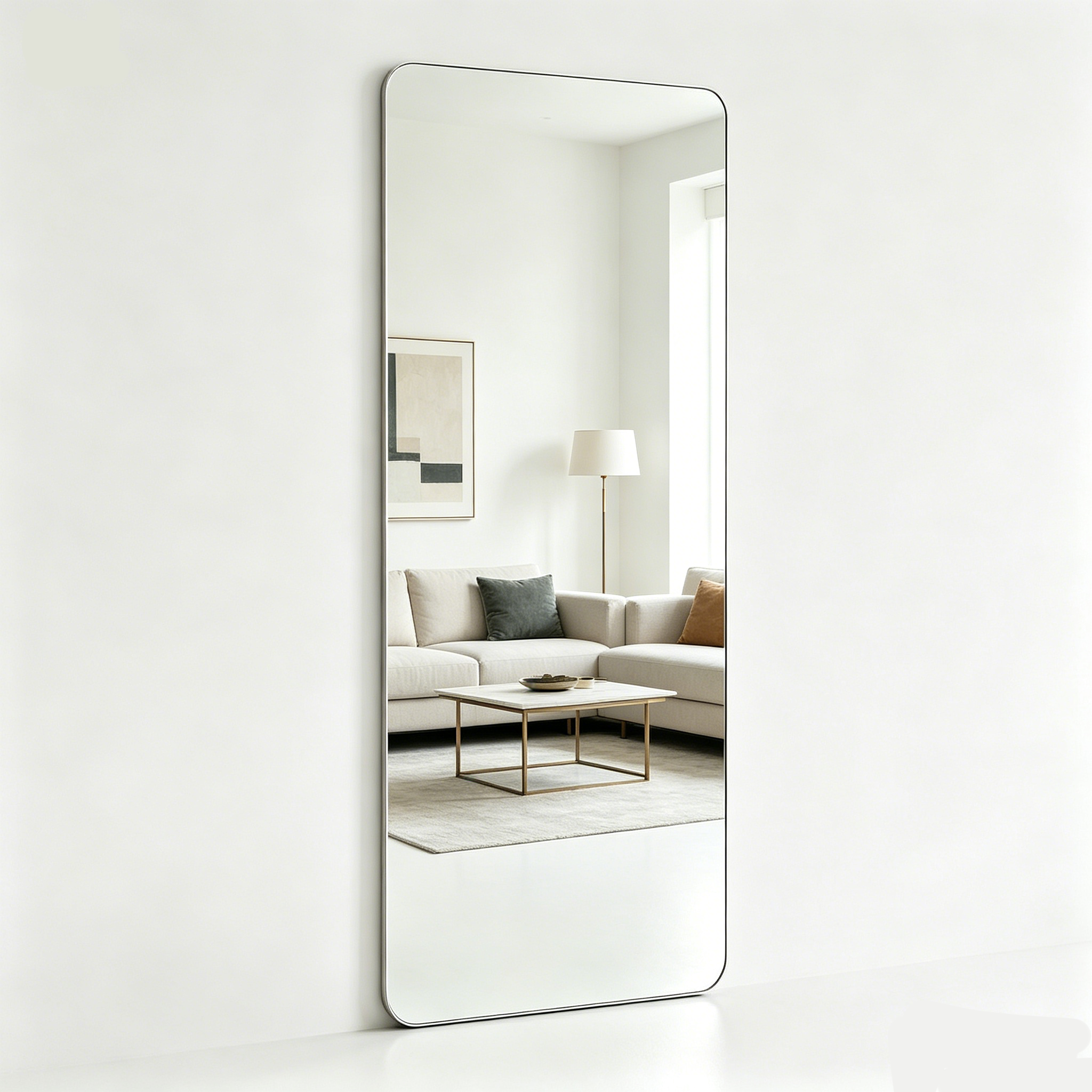 Rounded Corner Full Length Acrylic Mirror, Shatterproof Wall Mounted Plastic Body Mirror, Large Size Frameless Acrylic Floor Mirror For Bedroom Dorm Home Decor Custom Size
