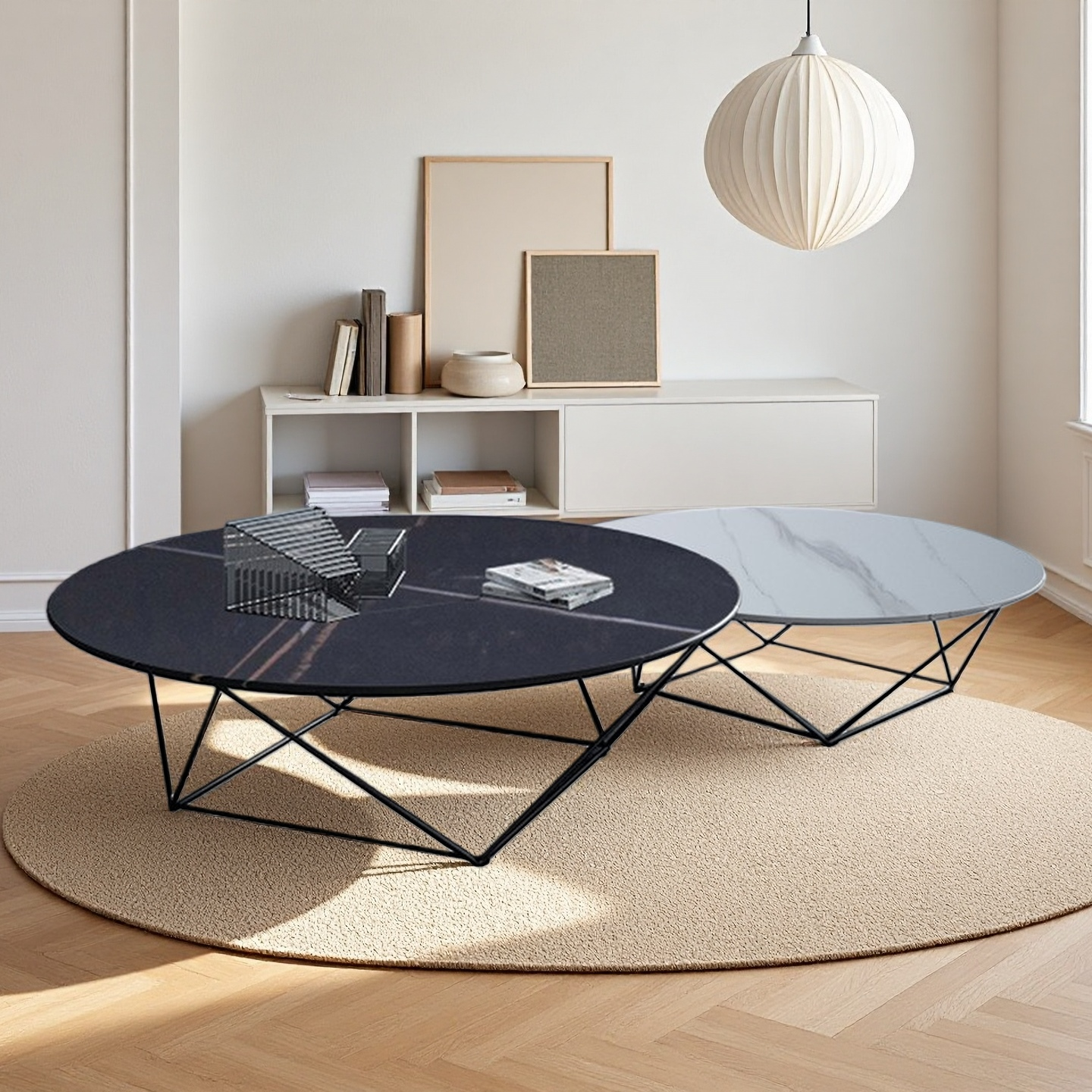Italian-Style Sintered Stone Coffee Table Household Small Round Coffee Table Modern Corner Table Sofa Side Table for Living Room