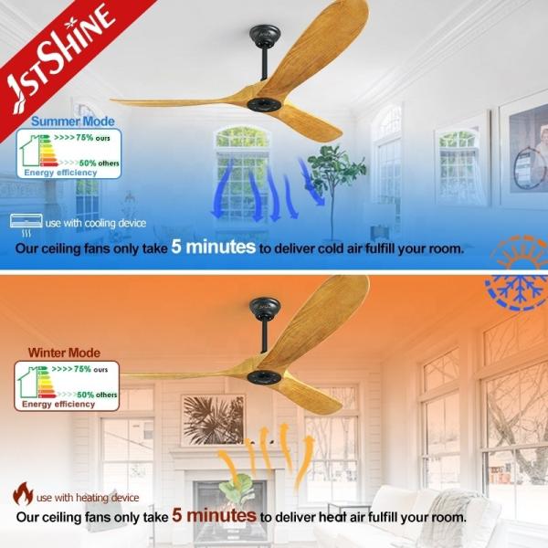 2022 Chegadas 60 polegadas de níquel escovado motor DC luxo madeira sólida ventilador de teto 6 velocidades