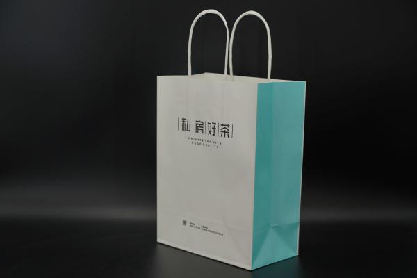 Durable Tea Packaging Paper Bags Lightweight White Gift Bags With Handles
