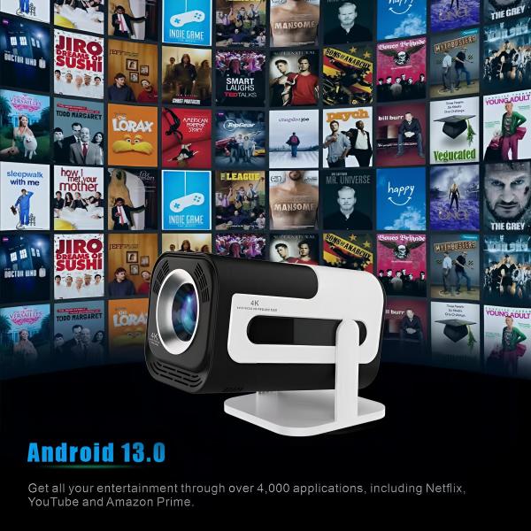 Mini Portable Smart Projector 4K Android 13.0 Resolution 2GB RAM LCD Home Video Theater Outdoor Use