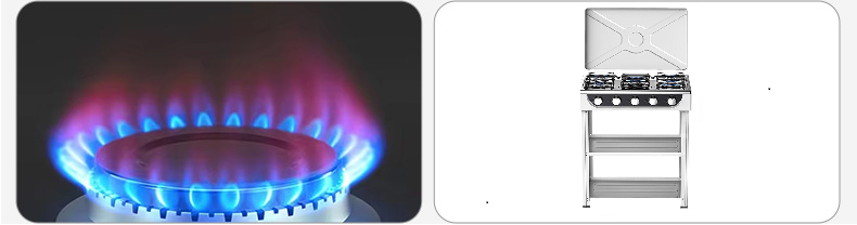 Cocina independiente de 5 quemadores con tapa de hierro, portátil a gas propano para exteriores