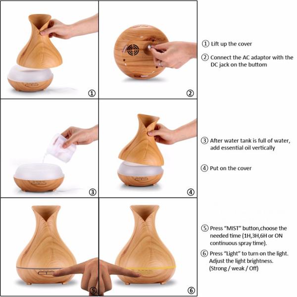 Ultrasonic Wood Grain 400ml Aroma Essential Oil Diffuser