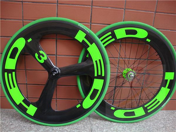 Cheap China YOUNGFAN BIKE front tri-spokes&88rear carbon clincher wheelsets for track bike