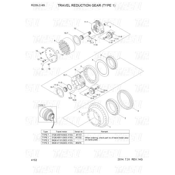 R220-9 Planetary Gearbox Components Travel 1Stage Gear Pin XKAQ-00240