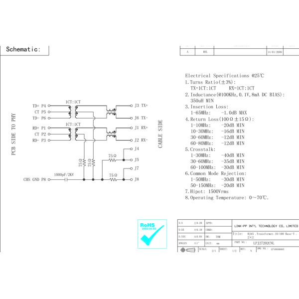 Сеть локальных сетей LPJ27202CNL SI-35003-F 10/100 BT 2X2 RJ45 защищаемая Jack