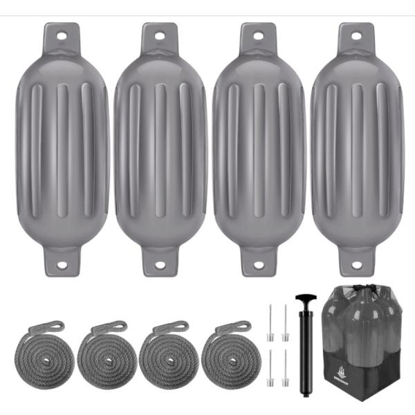 Inflatable 4 Pack Boat Bumpers Fenders with 4 Ropes Boat Bumpers Boat Fender