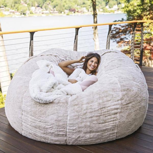 Outdoor 7Ft Giant Bean Bag Lounge Chair Soft Faux Fur Fabric EPS Fill