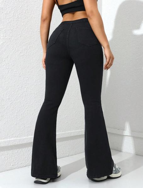 Black stretch flared jeans
