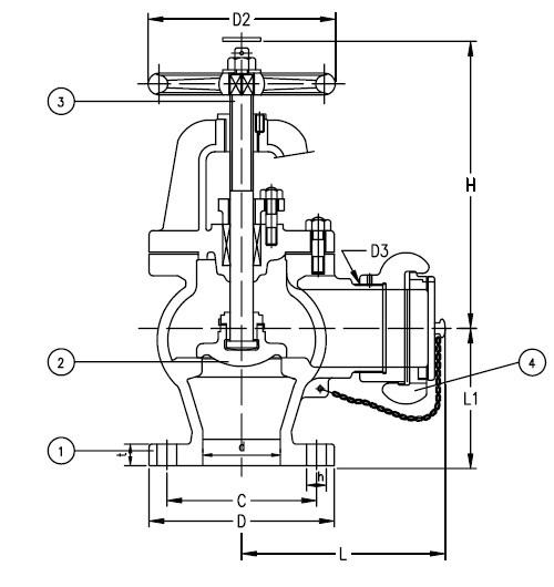 Marine Cast Iron Angle Hose Valve JS F7333B 5K/10K with Brass Couplings
