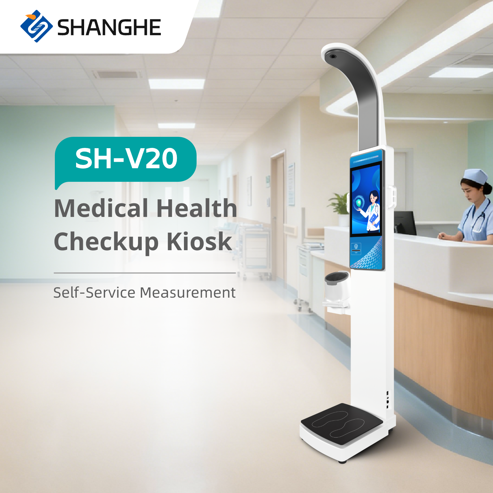 Advanced 19 Inch Android Advertising Multi Parameters Health Kiosk BMI Machine Body Height Weight Scale for Hospital