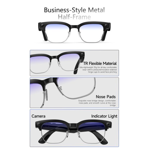 W630 Smart Glasses 1080P Camera IP66 Waterproof AI Voice Wake-up Image Stabilization Magnetic Charging Real-time Translation