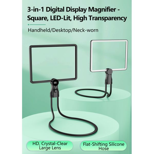New Horizontal Square Large Lens 64 Led Lights Magnifier  Stepless Dimming Lights Battery Display USB Charging Magnifier