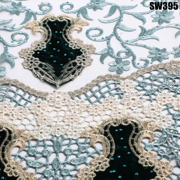 3D Flower Decoration Embroidery Guipure Mix Tulle Velvet Fabric for Dress from Africa