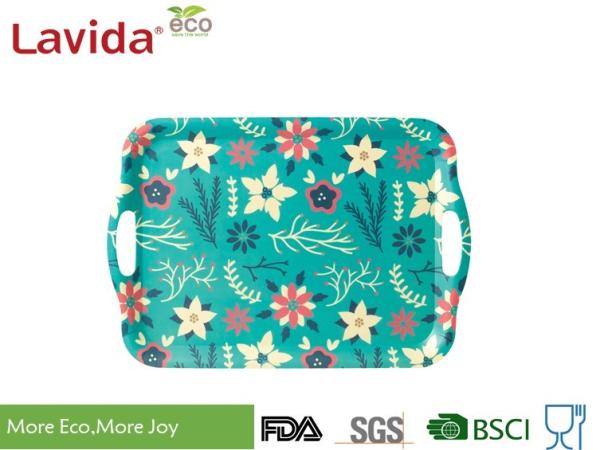 Top Selling Cheap price customized prints Anti-slip Bamboo Fiber Tray Wooden Food Tray Plastic Serving Tray 3-pc set