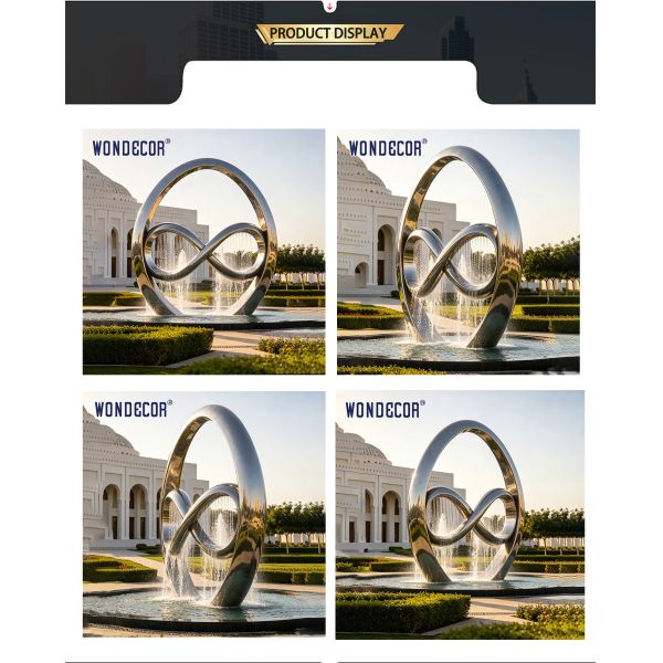 Large outdoor stainless steel water fountain sculpture