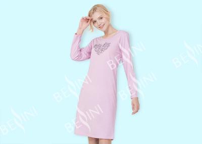 Pink Ladies Long Sleeve Nighties / Womens Summer Nightgowns Heart Shape Placement Print
