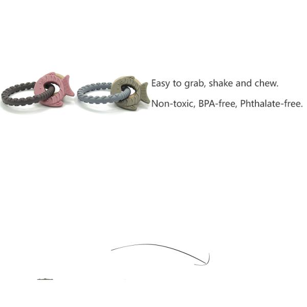 Classic Cute Fish Chewable Silicone Wood Teether Nursing Comforter Toy