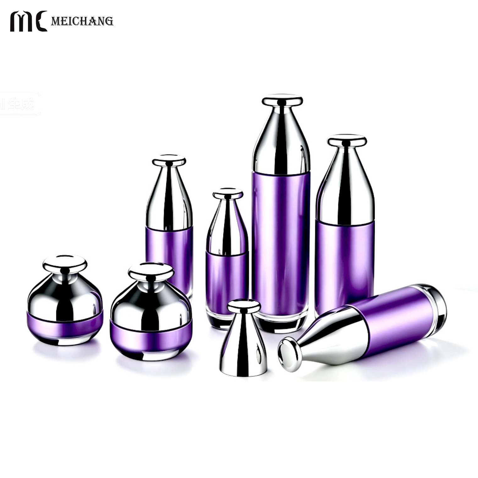 Patented Luxury Glass Cosmetic Packaging Set with Metallic Finish and Complete Skincare Matrix
