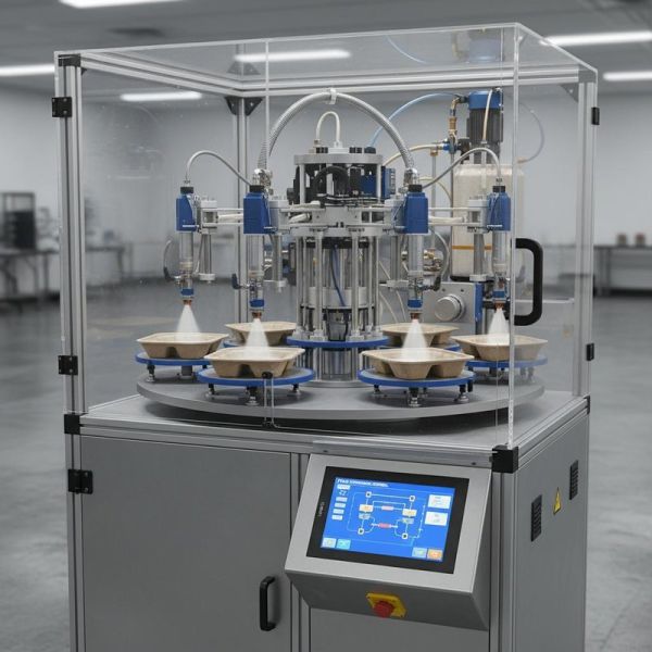 Precision 6-Position Rotary Coating System for Molded Pulp Food Packaging - Uniform Film Thickness Control