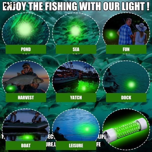 IP68 Green 45W DC 12V Submersible Fishing Light Aluminum Bright LED Underwater Lure Bait Lamp