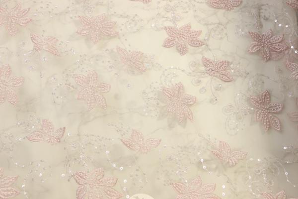 Tulle Bridal Lace Fabrics , DTM Light Pink Lace Fabric 10yds Long
