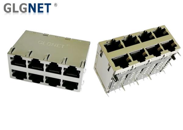 Female Ethernet Connector Magnetic POE RJ45 Network Jack 2x4 Stacked