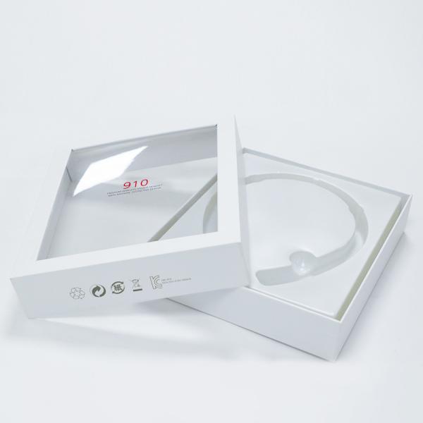Embossing 0.3mm PVC Window Earphone Ivory Paper Boxes