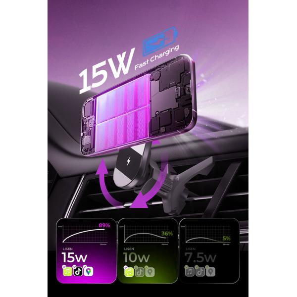 Strong Magnetic Stability Ultra-Thin Fan Cooling Fast Charging Wireless Charging Car Phone Holder One-Handed Operation