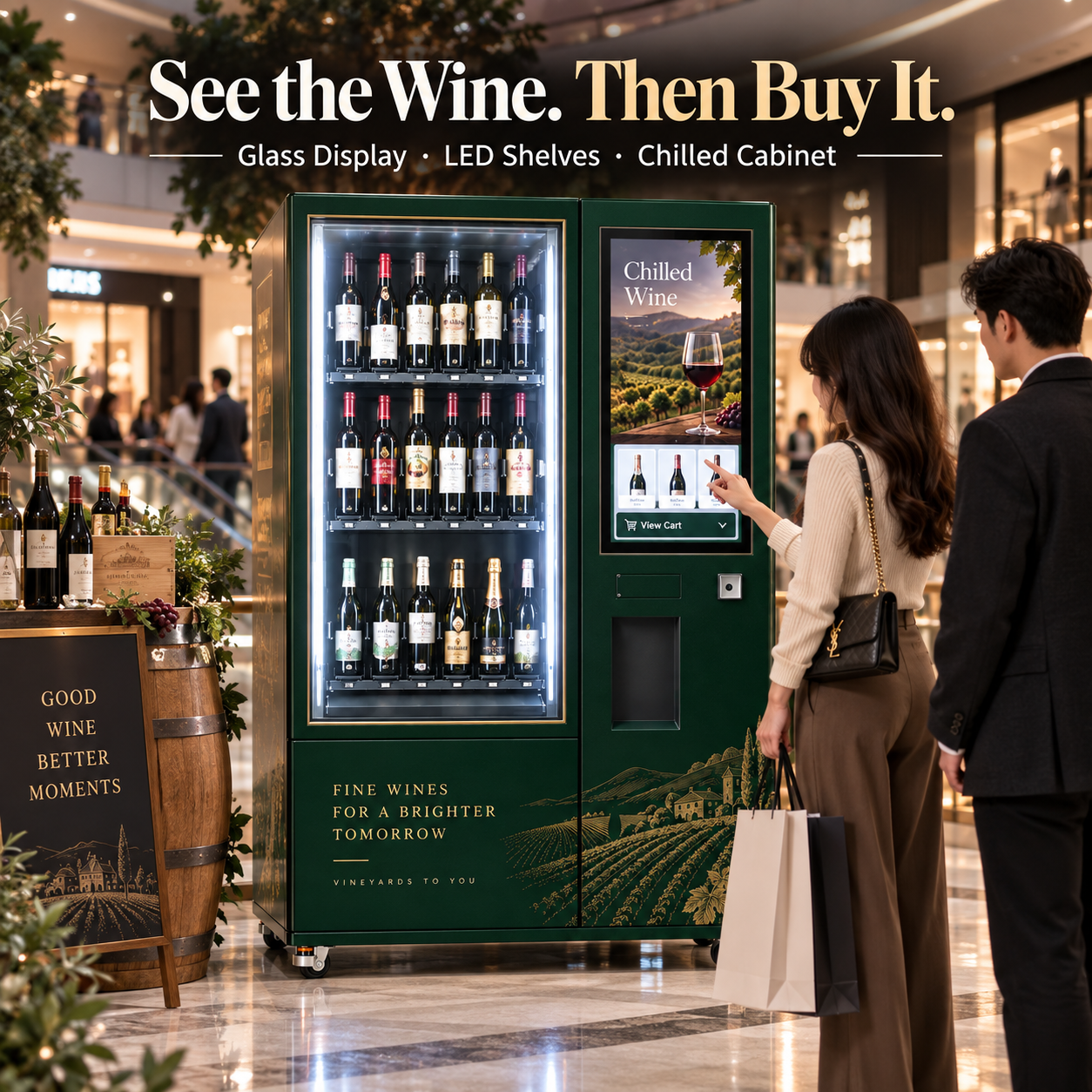 Winnsen Glass Front Display Wine Vending Machine with LED Lighted Shelves Refrigerated Cabinet