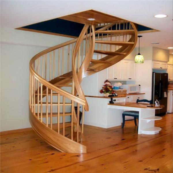 OEM ODM Wooden Spiral Stair , Indoor Wood Staircase Railing