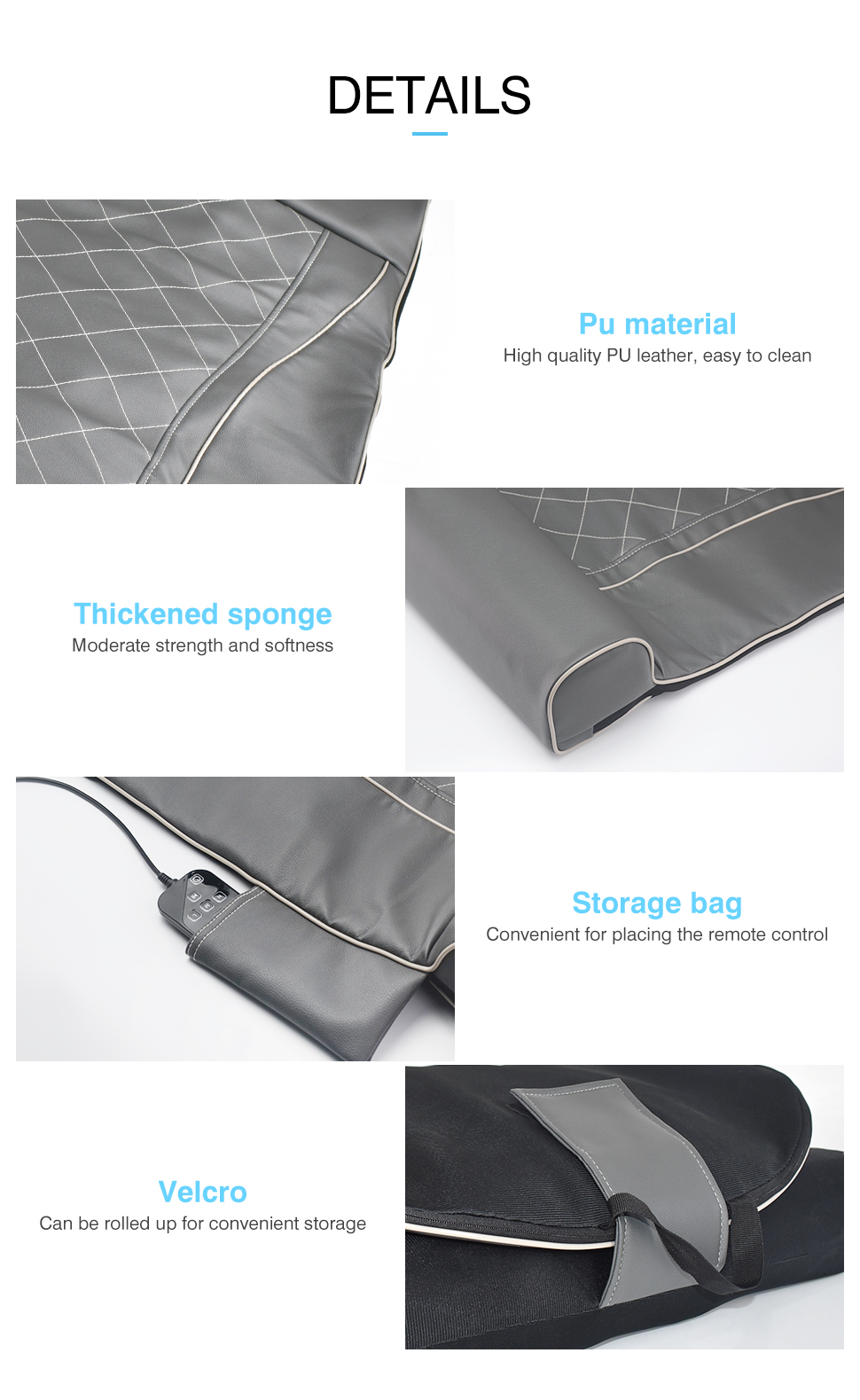 Heating Massage Mattress with 6 Neck and 10 Body Air Bags, 4 Massage Modes, and DC12V 2A Adaptor