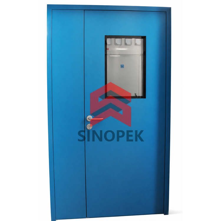 Airtight Double-Leaf Unequal Steel Cleanroom Door | Flush Mount | GMP Standard