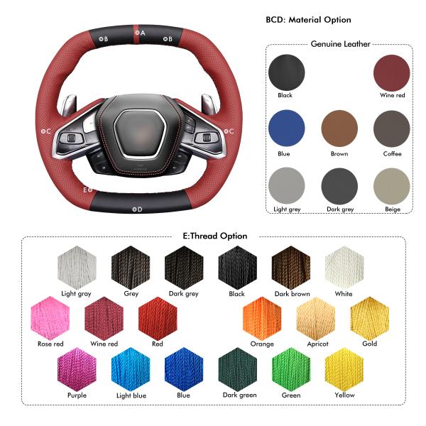 Customized High Quality Leather Steering Wheel Cover For Chevrolet (Chevy) Corvette C8 2020-2024