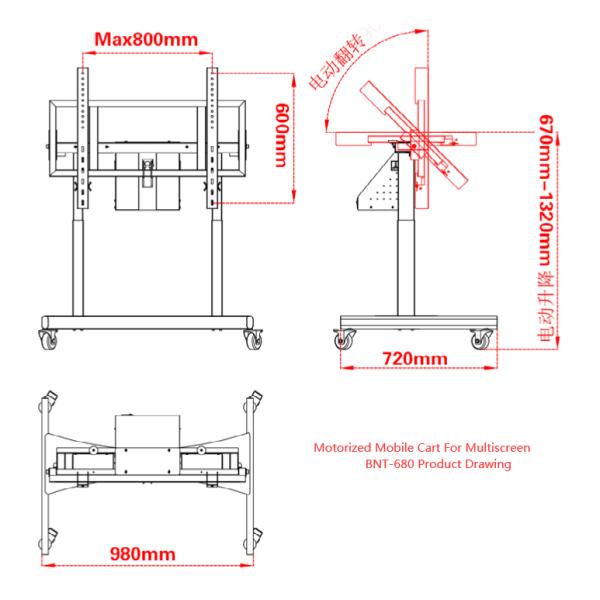 100kg нагружая тележку ТВ мобильную с моторизованной установкой высоты наклон 90 градусов