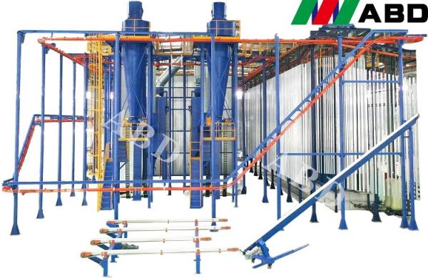 Ligne de revêtement verticale de poudre de profils en aluminium complètement automatique