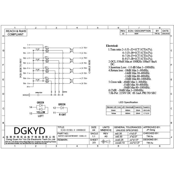 UL94V 0 USB3.0 2 Port RJ45 Network Socket Connector dual ethernet jack