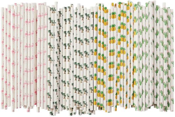 Hawaiian Tropical Party Pineapple 12mm Paper Straws Luau Decorations