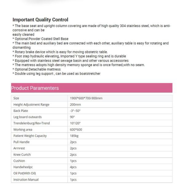 Manual Obstetric Delivery Bed Multifunction Adjustable Gynecology Operation Table A105 Stainless Steel