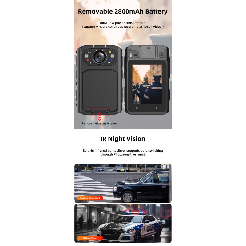 Portable 4G Body Worn Camera HD 1080P 40MP 2.4'' IR Night Vision Waterproof Body Camera With WIFI&GPS&BT Function