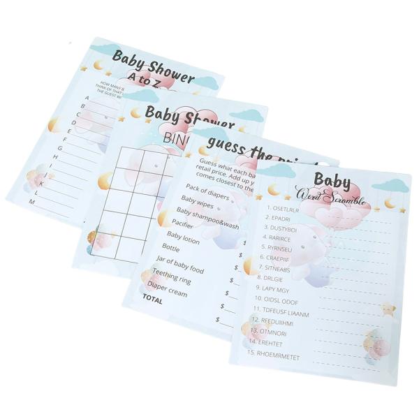Customização de 4 jogos Duche de bebê Cartões de jogo Papel CMYK Perfeito para A a Z e Word Scramble